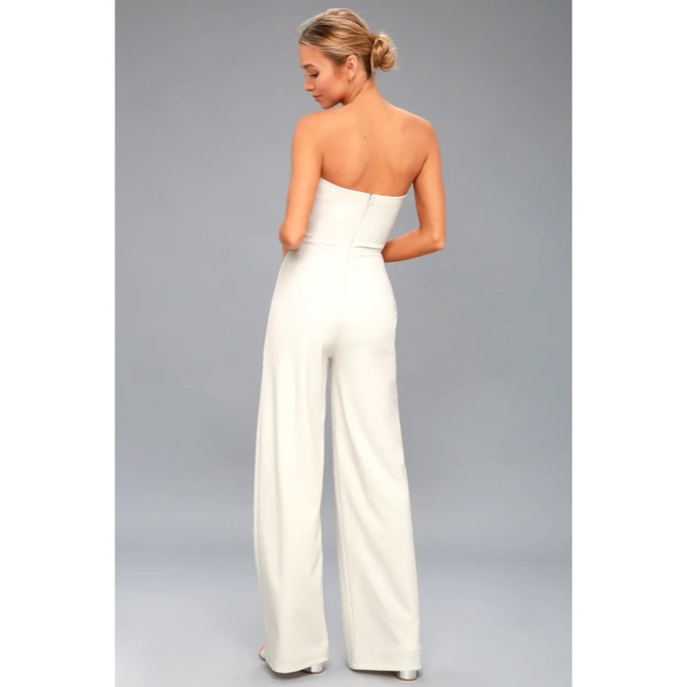 Lulu’s Edith Ivory Strapless Jumpsuit princess back zip wide leg high waist LG - Picture 3 of 3